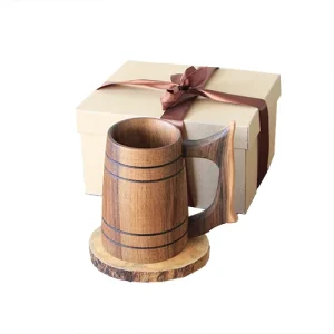 پکیج هدیه 10: لیوان چوبی استوانه‌ای و زیرلیوانی