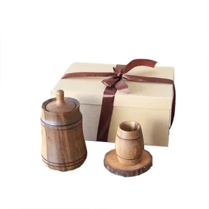 پکیج هدیه شماره 3: شات قهوه خوری،زیرلیوانی و بانکه چوبی